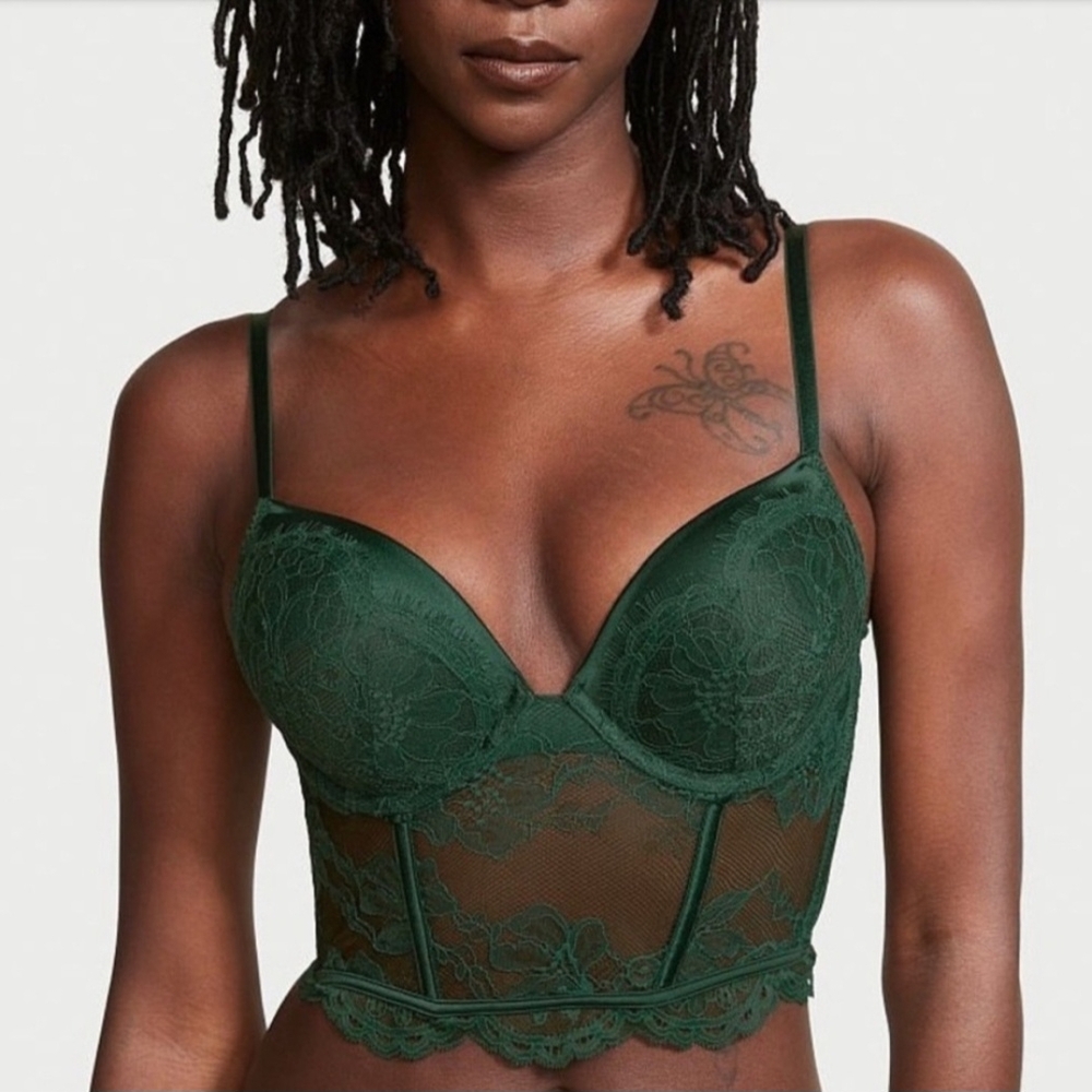 Victoria's Secret Push Up Lace Bralette in Forest Green